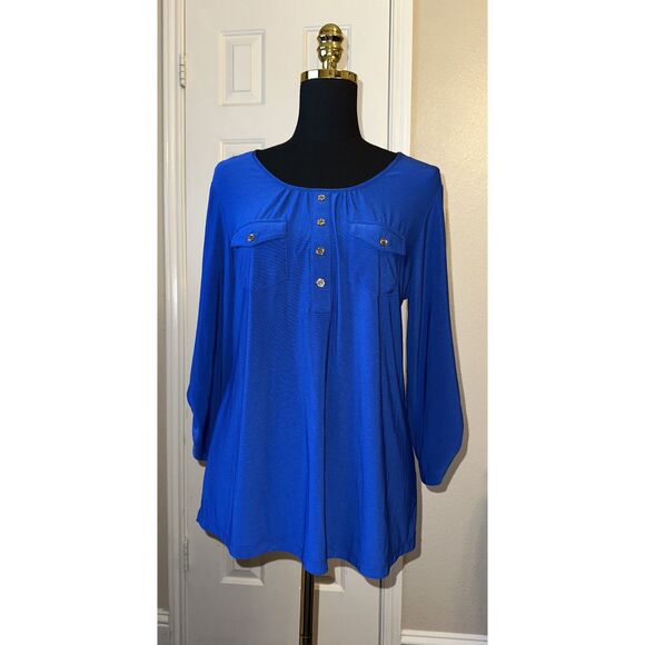 Per Seption Concept Women’s Blue Blouse XL 3/4 Sleeve Lightweight Flowy Casual - Picture 1 of 8